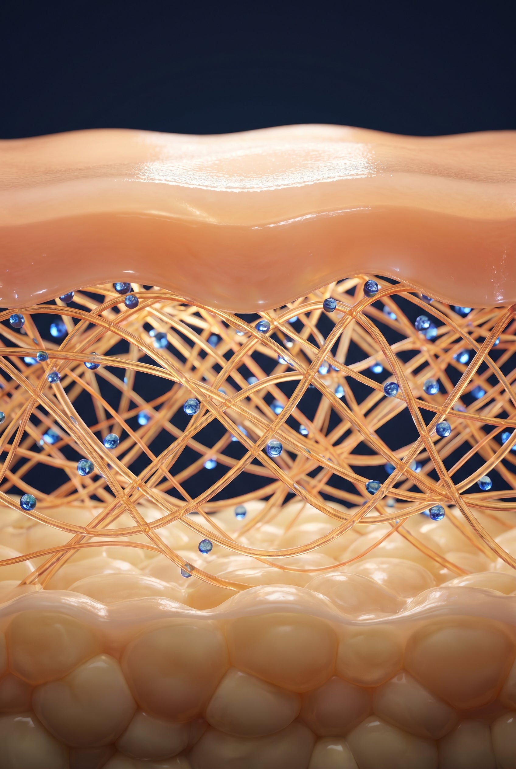 Skin cross-section showing how the serum works at each layer